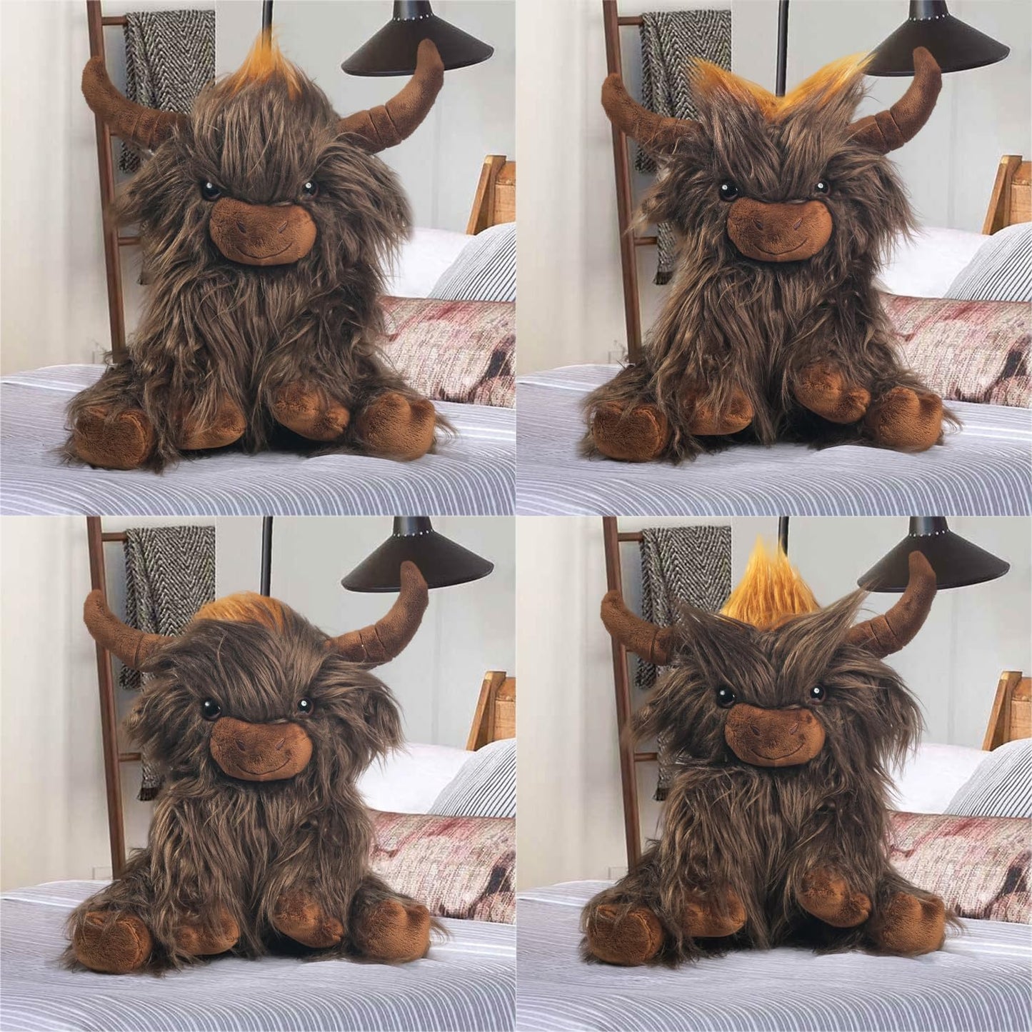 Youthfuljive 5 Pcs Highland Cow Stuffed Animals With Babies Set, 14'' Mommy Scottish Highland Cow Plush Toy With 4 Cute Babies S