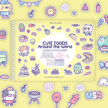Cute Foods Around The World Sticker + Coloring Book (500+ Food Stickers For Kids & 12 Coloring Pages)- Side By Side Sticker Acti