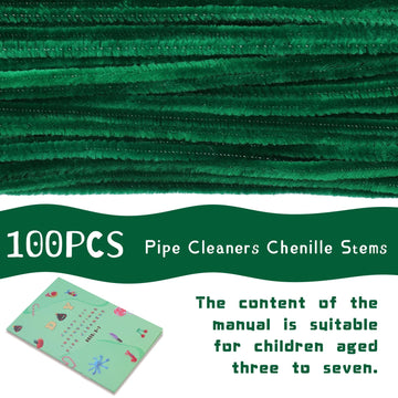Giwrmu 100 Pieces Pipe Cleaners Chenille Stem, Dark Green Pipe Cleaners Craft, Fuzzy Sticks Craft Supplies, Colored Pipe Cleaner
