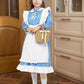 SOMSOC 5 Pack Colonial Girl Dress Costume Set Pioneer Floral Dress with Apron Bonnet Socks Flower Basket for Historical Play