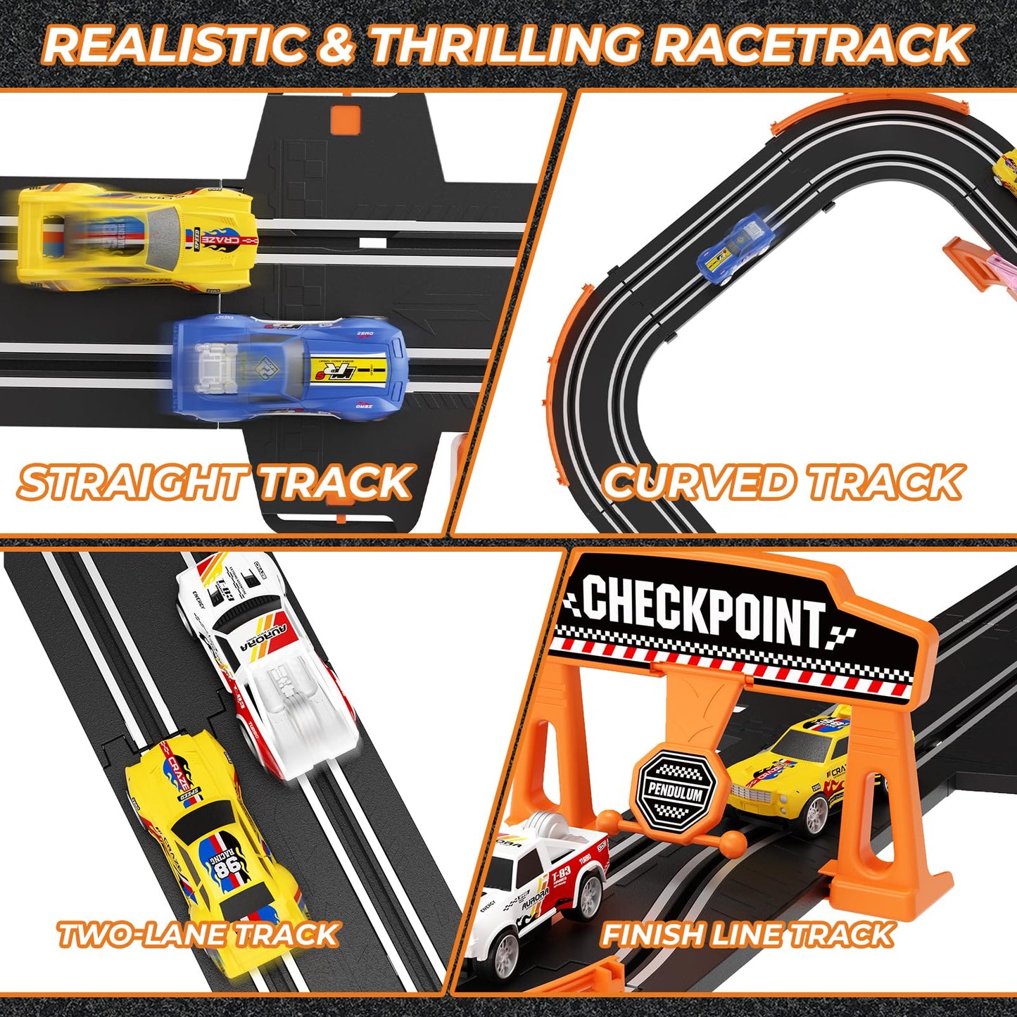 2-in-1 Slot Car Race Track Sets - Electric Race Car Track with 2 High-Speed Racing Cars  Dual Racing Game Lap Counter Circular Overpass Tracks  Remote Control Cars Toys/Gift for Boys Kids Ages 8-12
