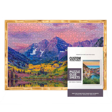 11.25X38.25 Puzzle Frame Kit With Glue Sheets | Gold Bamboo Picture Frame | Real Wood With Uv Resistant Acrylic Front | Made To