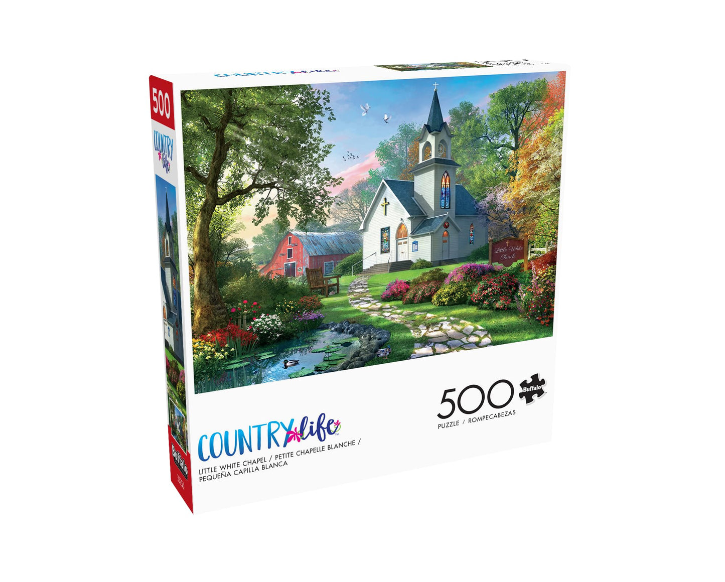 Buffalo Games 500 Piece Jigsaw Puzzle - Little White Chapel, Large, Cardboard, Multicolor, Model 33271, Ideal for Game Nights
