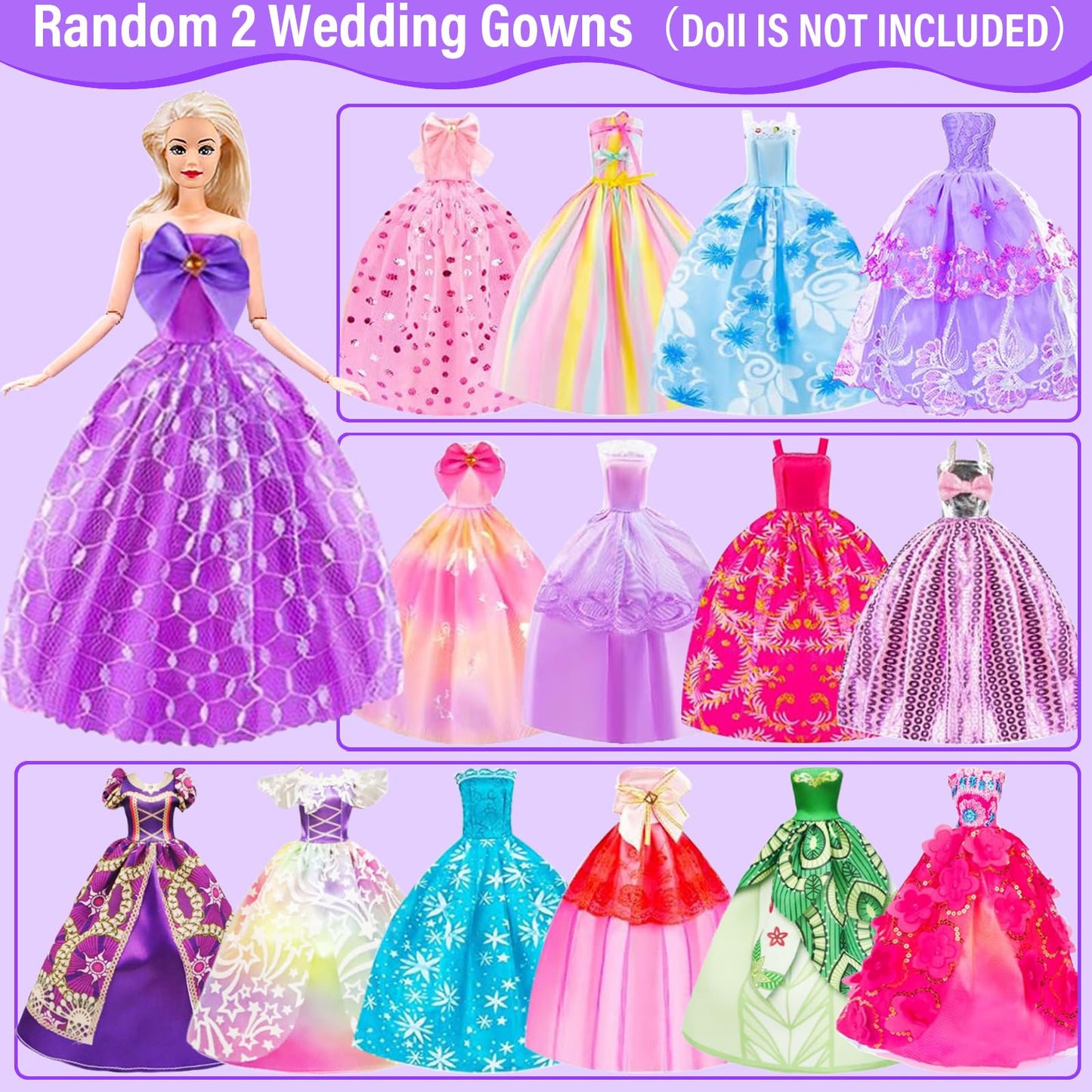 Ecore Fun 108 Pcs Doll Clothes And Accessories With Purple Doll Closet For 11.5 Inch Doll, Girl Doll Dress Up Including Party Dresses Fashion Dress Outfits Swimsuits Shoes Hangers Bags Necklaces