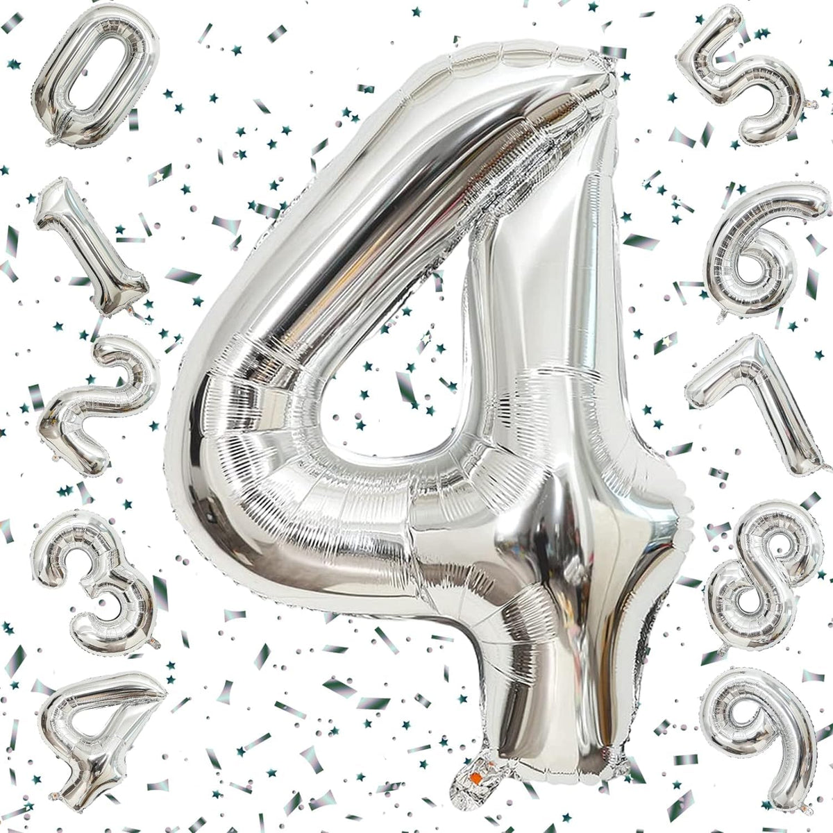 Flyloons 4 number Silver Foil Balloon 16 inch Size Birthday Decoration Items | 4th Year Balloons | Four