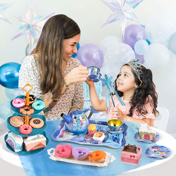 Golray Tea Party Set for Little Girls Frozen Toys Inspired Elsa Princess Gift, 49Pcs Kid Tin Tea Set & Luxury Food Playset & Car