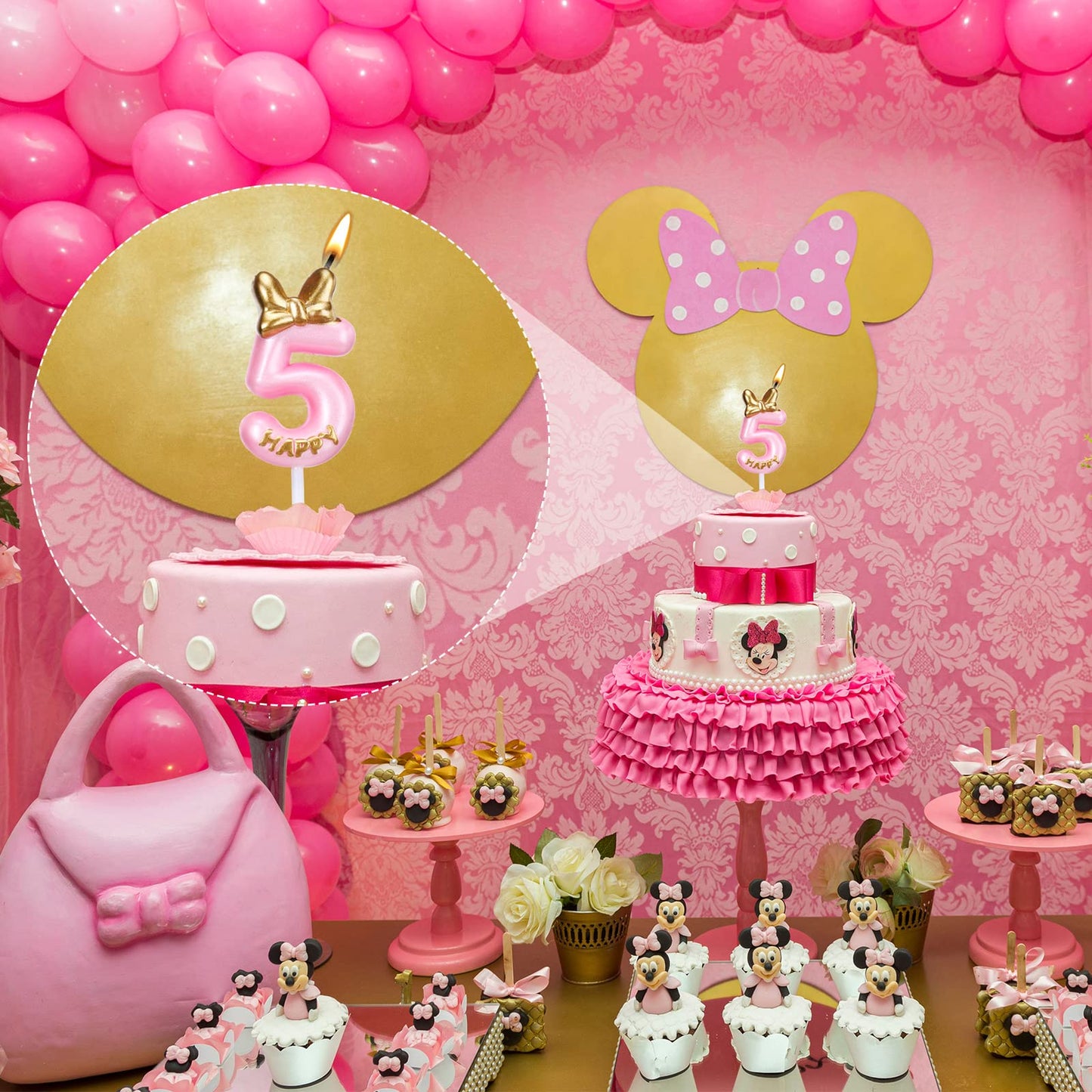 Nuanchu Pink Birthday Candle Topper, Wax Number 5, Perfect for Cake, Celebrations, Parties, and Anniversaries