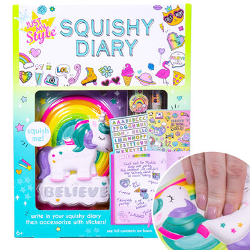 Just My Style Squishy Diary By Horizon Group Usa, Slow Rising, Stress Relieving Squish. Unicorn & Rainbow. Includes Diary, Stick