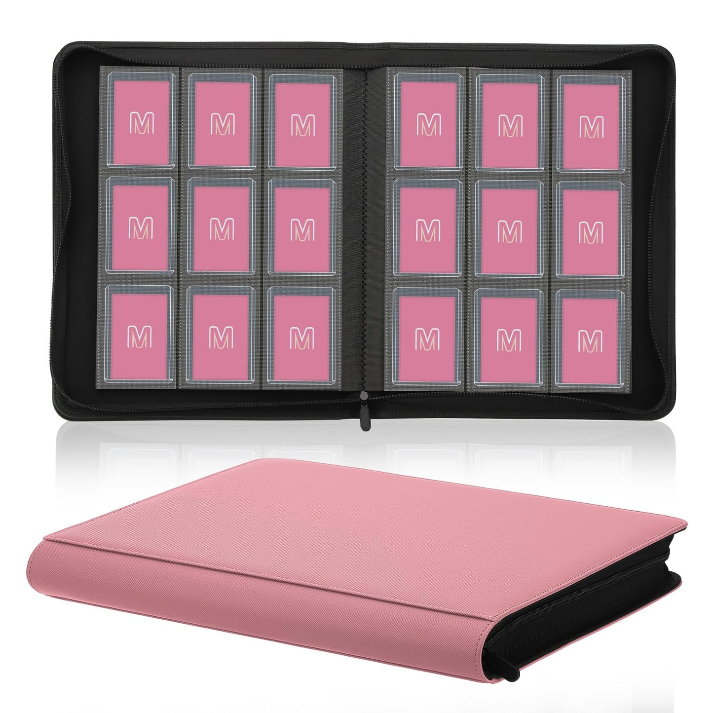 Toploader Binder Trading Card Binder Storage Hold up 288 Cards 9-Pocket Top Loader Binder with Sleeves for 3x4 Rigid Toploaders Hard Cases(9Pink7)