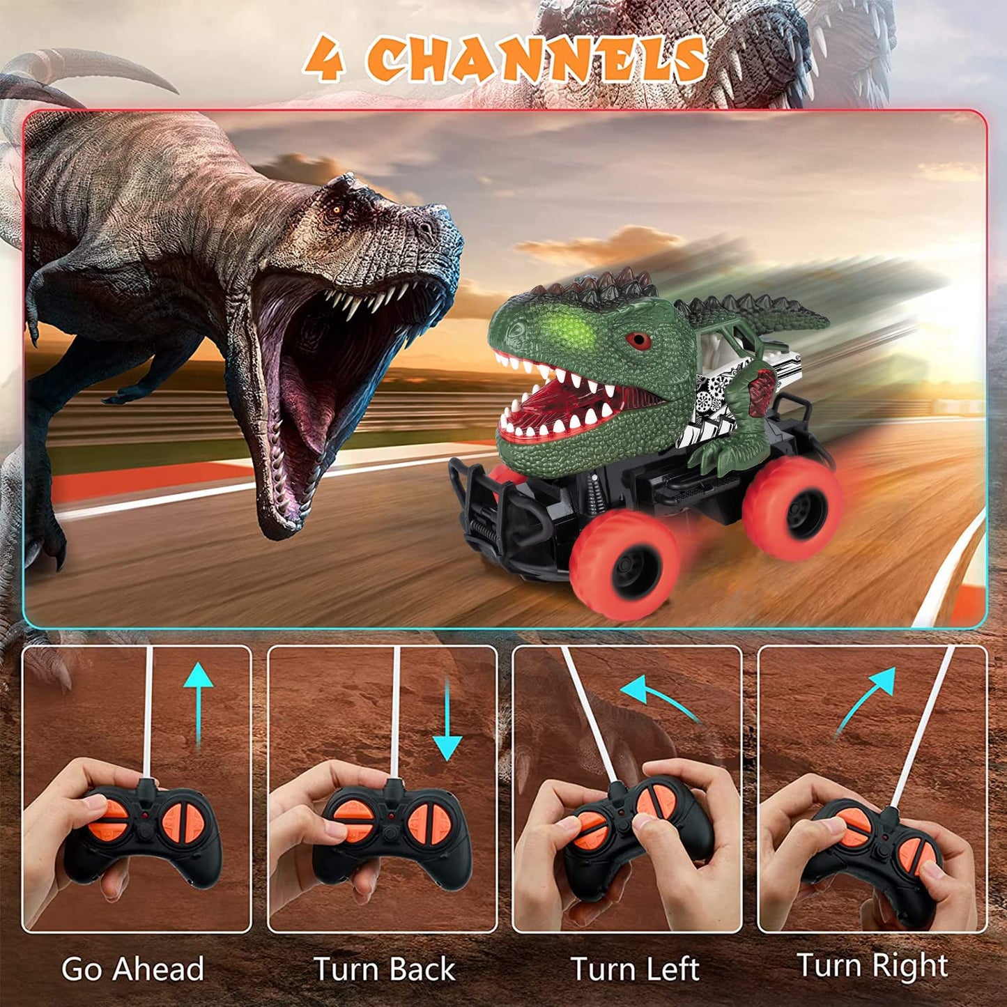 Delycazy Dinosaur Toys Remote Control Car for Kids 3-7, Dino RC Car for Toddler Kids Toys Age 3 4 5 6 7 Boys and Girls Christmas