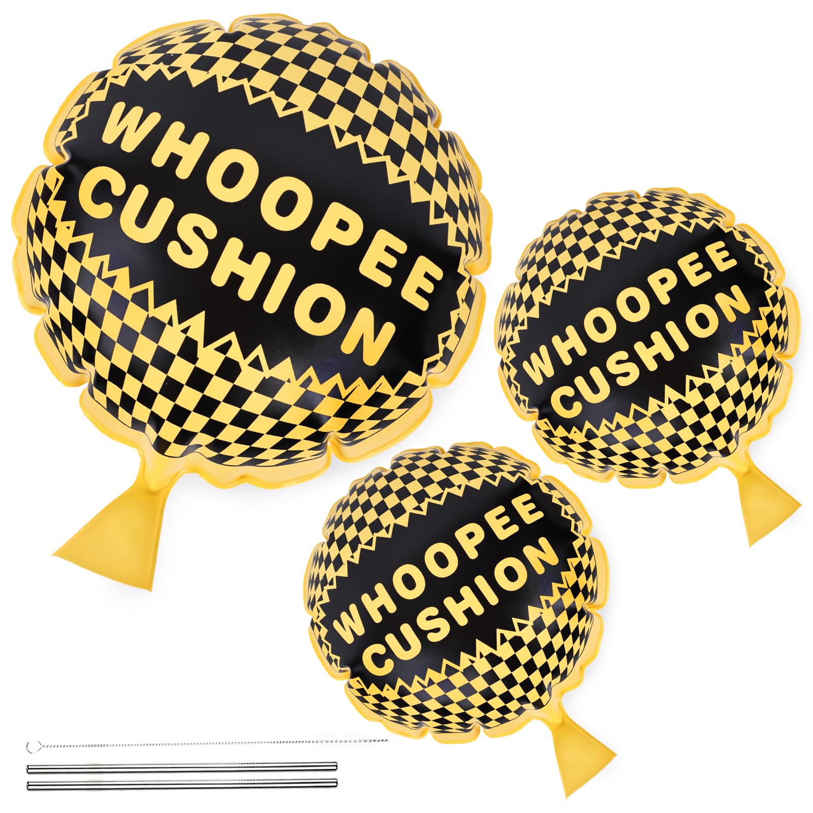 LovesTown 3PCS Whoopee Cushions  10 inch and 6 inch Fun Toys Yellow Fart Pillow Prank Toys for Novelty Party Favors