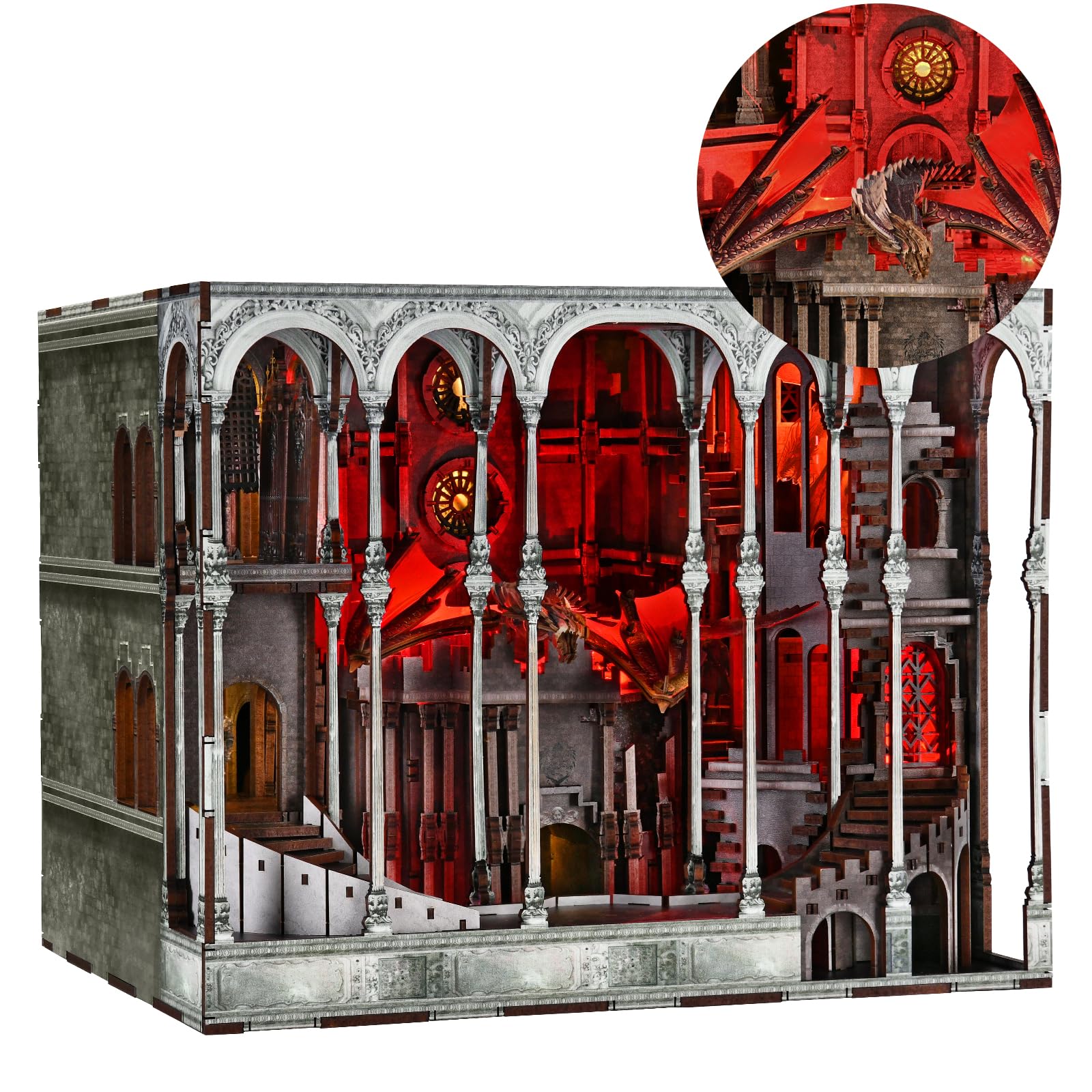 MiniCity Book Nook Kit  DIY Miniature House Dollhouse Kit for mature-themed and Teens  Booknook Bookshelf Decor Castle Model Build with LED Light  Gifts for Family and Friends (Ember Castle)