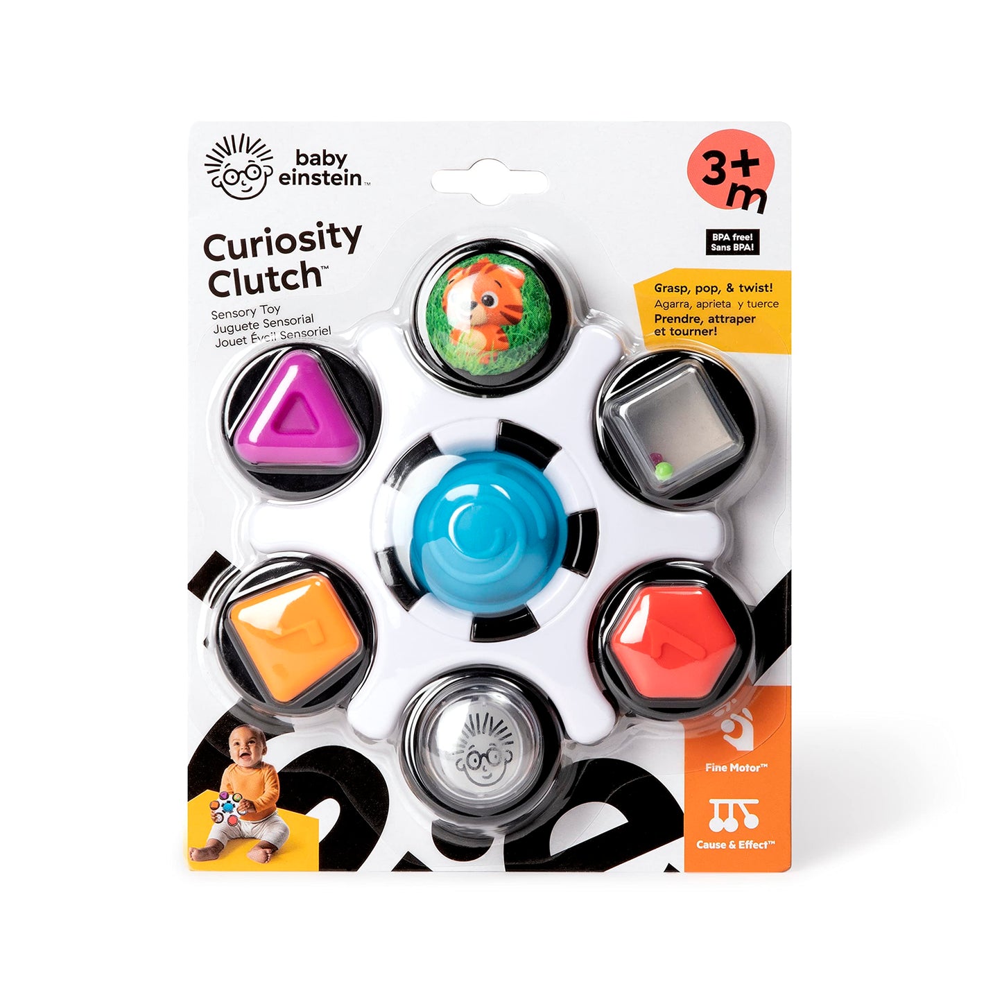 Baby Einstein Curiosity Clutch Fidget Sensory Toy And Pop It Rattle, Bpa Free Infant Teether, Age 3 Months+, Multicolored