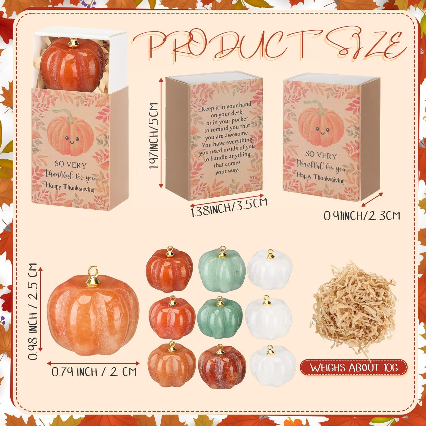LemonRoad 10 Sets Happy Thanksgiving Gifts Crystal Pumpkin with Maple Leaves Gift Box Positive Fall Decor for Thanksgiving Party