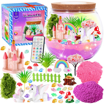 Hannstar Unicorn Terrarium Crafts Kit for Kids-LED Night Light Up & Remote Unicorn Birthday Gifts Toys for Girls Ages5 6 7 8 9 1