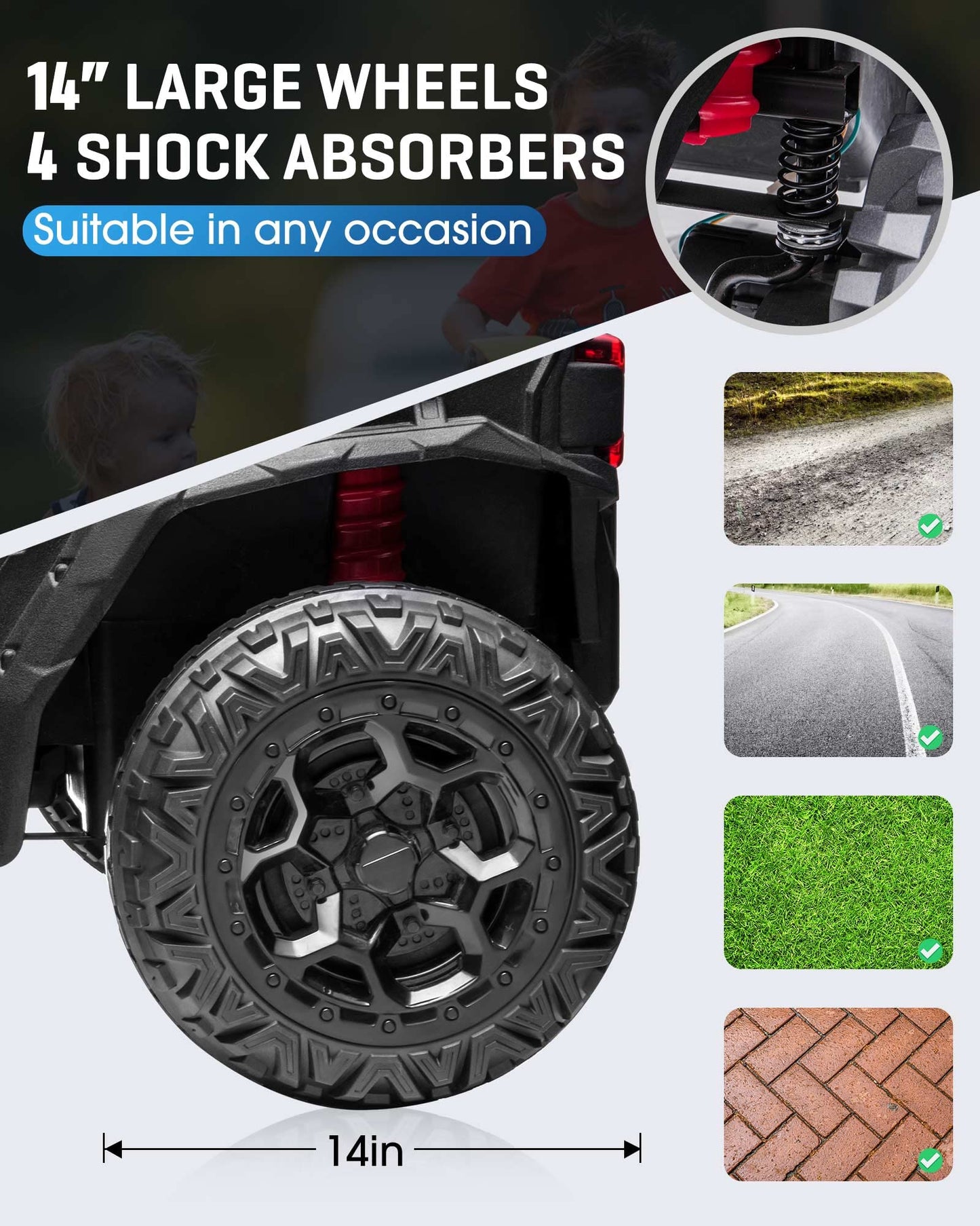 ANPABO 24V 4X4 Ride on Car Truck w/Remote Control, 4WD/2WD Switchable Kids UTV, 19 Spacious Seat, 4 Shock Absorbers, Soft Start,