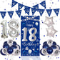 18Th Birthday Decorations For Boys Girls, Blue Silver Happy 18Th Birthday Decorations Door Banner, 32'' Number 18 Foil Balloon F