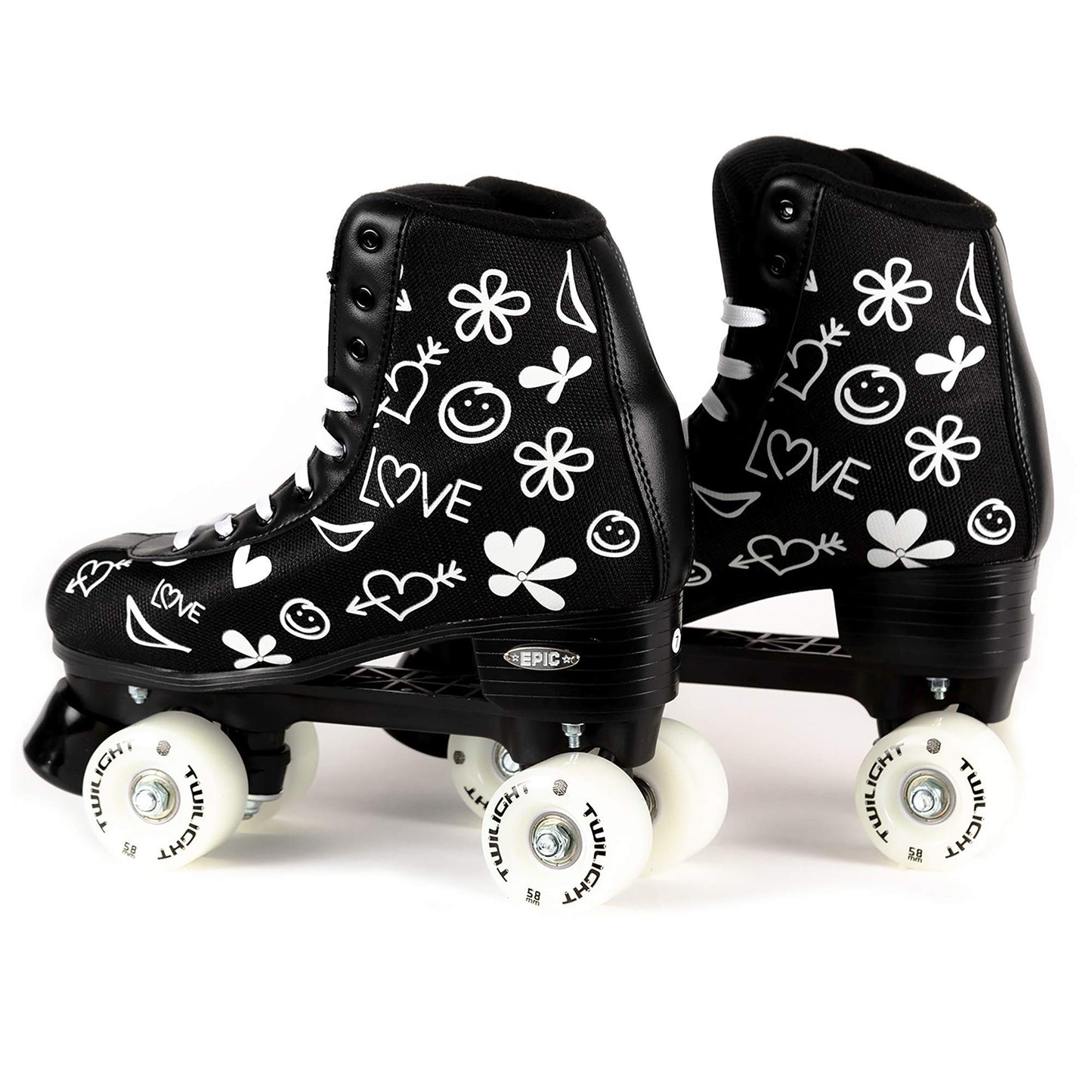 Epic Skates Womens Luv Quad Roller Skates, Black/White, Ladies 7
