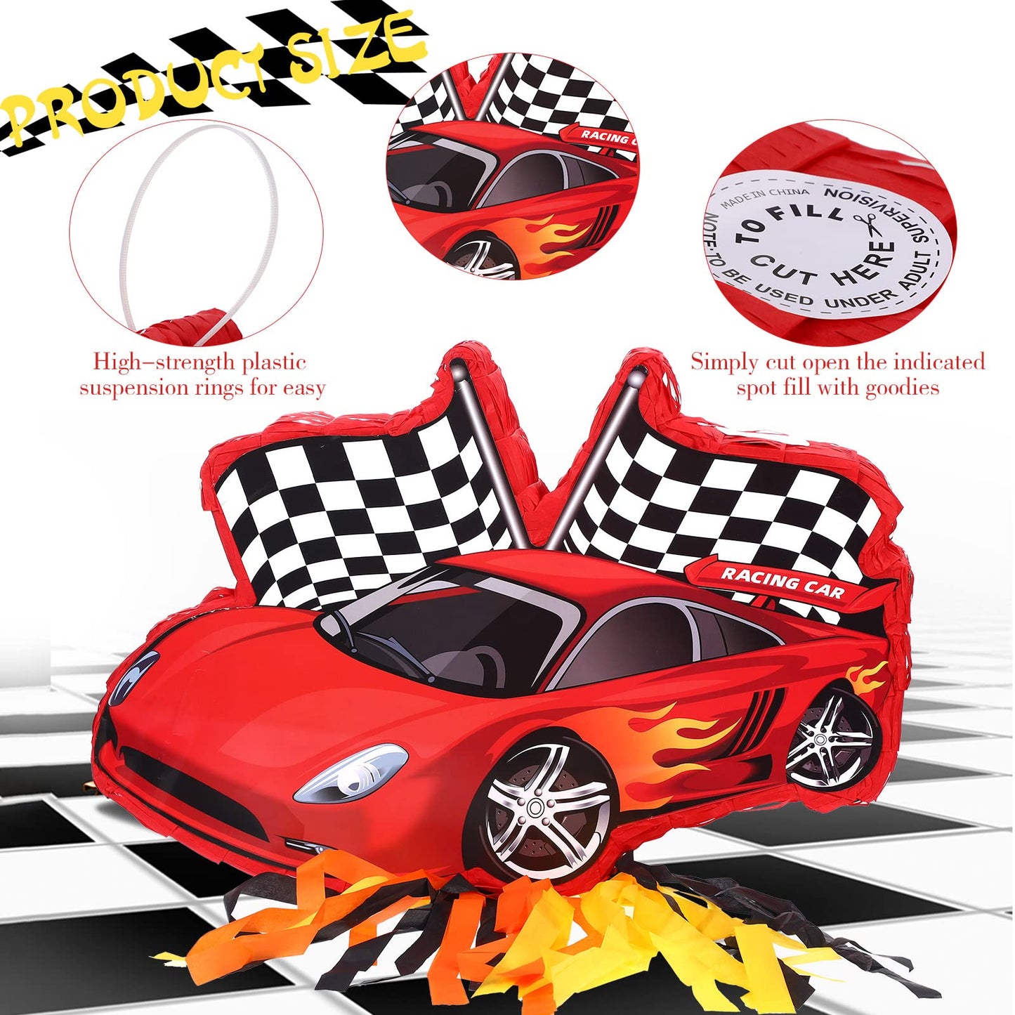 Cars Piata Race Car Piata Supplies Racing Party Piata Decoration Supplies with Blindfold Bat 16.6 x 12.4 x 3.3 Racecar Piata Bun