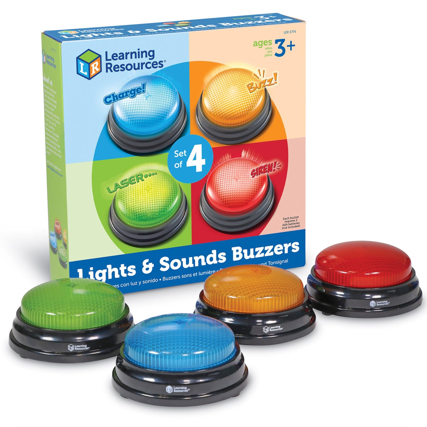Learning Resources Lights And Sounds Buzzers,Set Of 4, Ages 3+, Game Show And Classroom Buzzers, Family Game Night, Game Show Buzzers, Classroom Accessories
