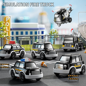 JUKUDAHU Police Truck Toy for 3 4 5 6 Years Old Boys - Carrier Vehicle Toy Set with 5 Toy Cars and 1 Helicopter, Kids Firction P