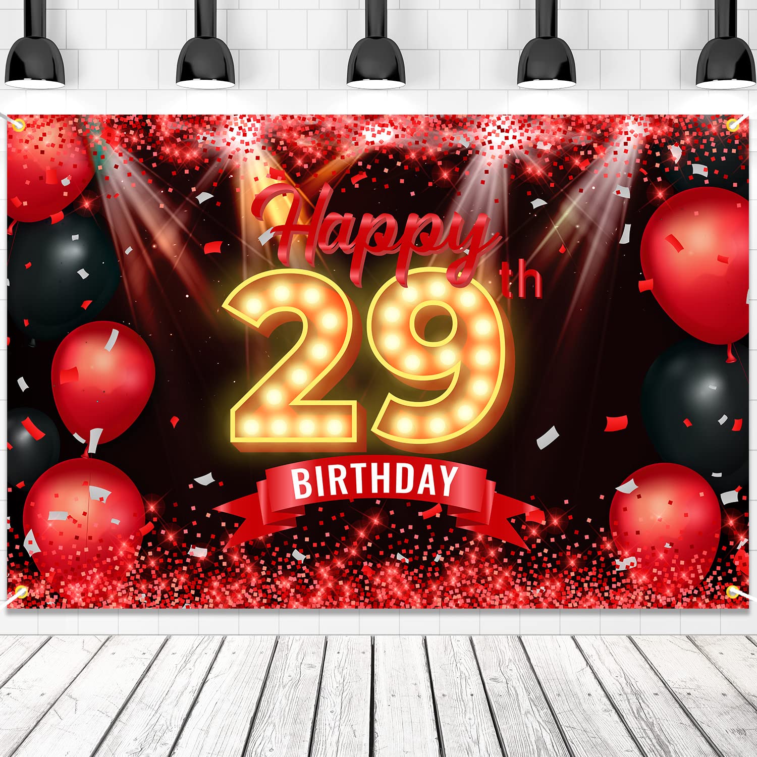 Happy 29th Birthday Banner Backdrop Red and Black 29 Years Old Background Bday Decorations for Women Men Photography Party Suppl