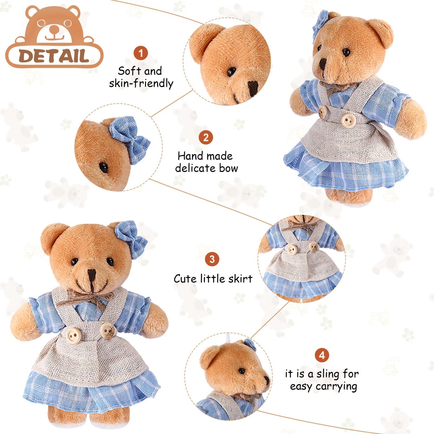 12 Pieces Mini Bear Stuffed Animals Plush Bears  Mini Couple Bear with Burlap Clothes Little Bear Toys for Birthday Wedding Decorations Christmas Party Favors Supplies (Blue  White Cute Style)