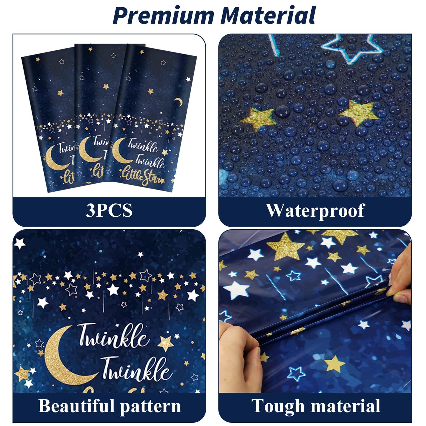 Wiooffen 3Pcs Twinkle Twinkle Little Star Party Tablecloths 108X54 Inch Gender Reveal Birthday Party Plastic Table Cover Baby Sh