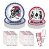 104 PCS Hockey Party Table Supplies Kit Serve 26, Includes Dinner Plates, Dessert Plates, Napkins, Cups for Ice Hockey Birthday 