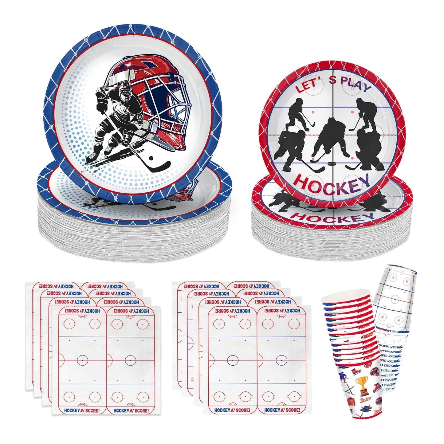104 PCS Hockey Party Table Supplies Kit Serve 26, Includes Dinner Plates, Dessert Plates, Napkins, Cups for Ice Hockey Birthday 