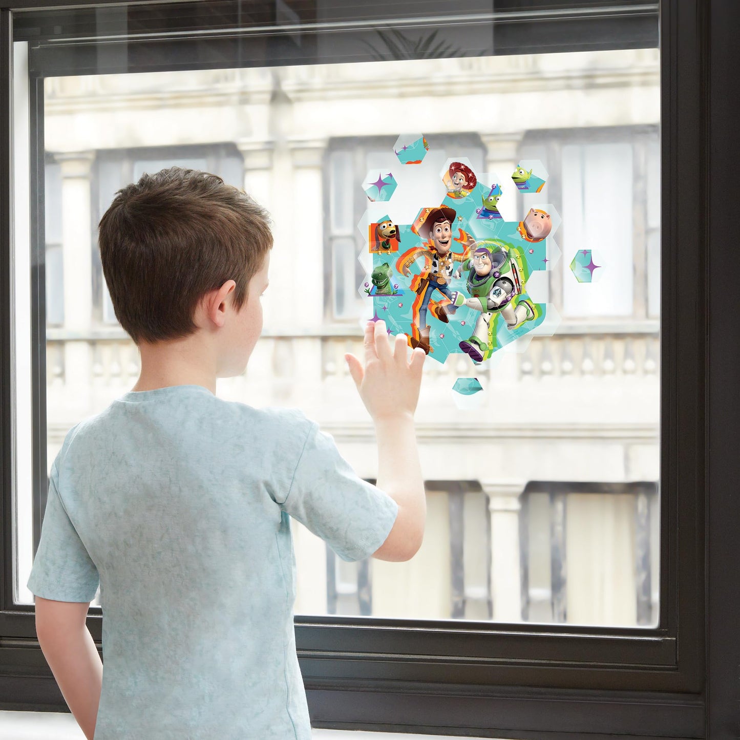 Make It Real Disney: Window Art Mosaic - Toy Story - 41 pcs, Reusable Window Puzzle Clings, Creates a 10.5 x 9.5 Image, Disney P