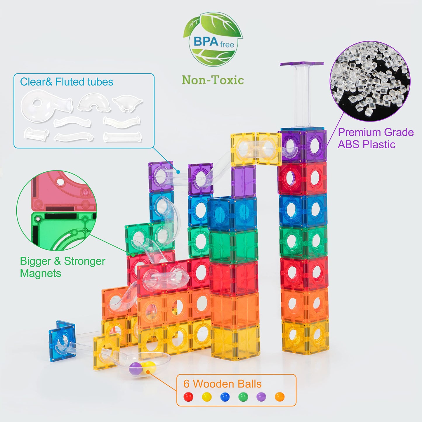 Megagontiles 120Pcs Premium Magnetic Tiles Marble Run|Magnet Tiles|Stem Authenticated|Magnetic Blocks|Magnetic Building Blocks|Magnets For Kids|Magnetic Tile Toy |Boys Girls Age 3 4 5 6 7 8