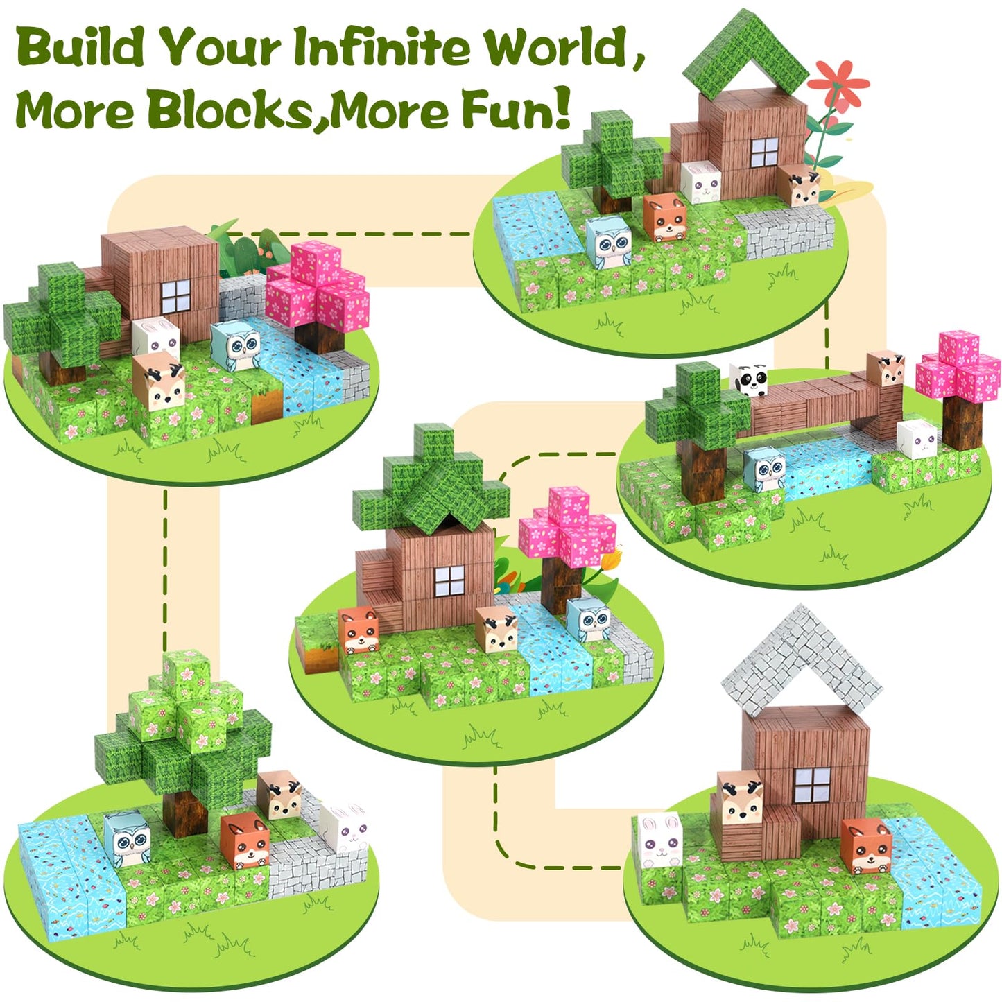 Magnetic Blocks-100Pcs Minecraft Magnetic Blocks Magnetic Magnetic Blocks For Kids Ages 4-8 Forest Set Magnetic Minecraft Blocks