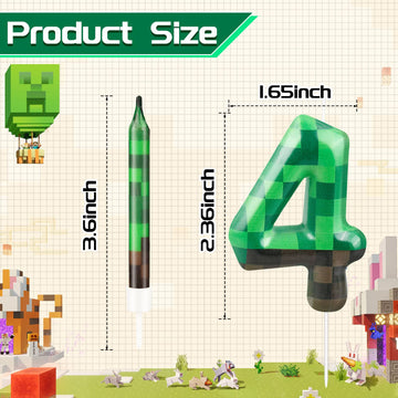 13 Pcs Dynamite Candles 12 TNT Themed Birthday Cake Candles and Number 4 Candle Cake Topper for Pixel Theme Birthday Party Anniv