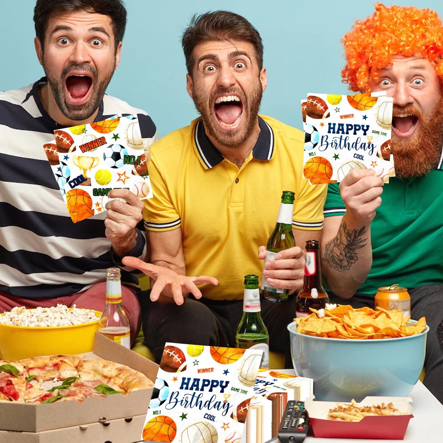 Sports Themed Party Decorations, 40Pcs Sports Party Napkins, All Star Sports Paper Napkins Basketball Football Baseball Soccer B