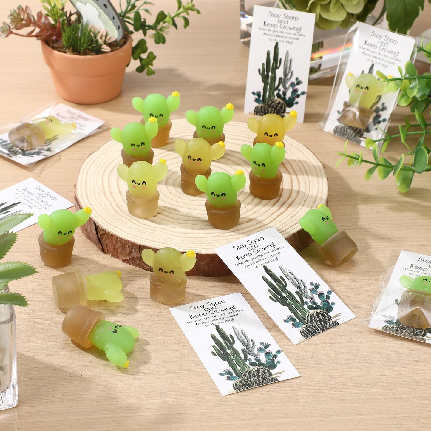 Wettarn Mini Cactus Stress Balls - 30 Sets, Green & Yellow, TPR Material, Funny Appreciation Gifts for Coworkers & Employees