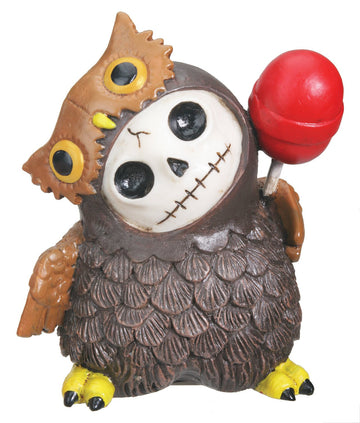 SUMMIT COLLECTION Furrybones Hootie Signature Skeleton in Brown Owl Costume with Red Lollipop