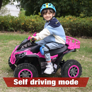 Soar Remote Control Four Wheeler For Kids - Electirc Toddler 4 Wheeler For Kids 3-6, Ride On Atv 12V Battery Powered, Kids Quad With Led Lights, Music, High Low Speed, Usb/Tf, Treaded Tires, Pink