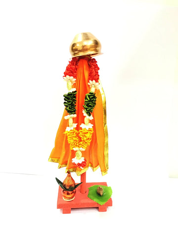 Itiha Orange Gudi Showpiece for Gudi Padwa, Return Gift, Housewarming, and Diwali Gift- 11 inch, Wood