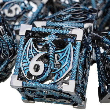 ARUOHHA Hollow DND Metal Dice Set Dungeons and Dragons Black Blue D and D Dice with Gift Box, RPG D&D Polyhedral Dice Role Playi