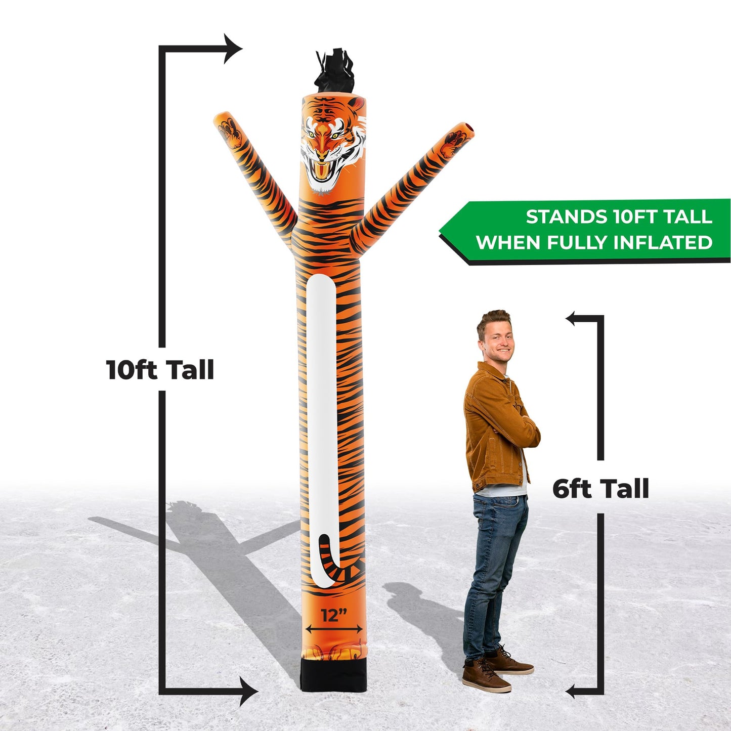 LookOurWay Air Dancers Inflatable Tube Man Attachment - 10 Feet Tall Wacky Waving Inflatable Dancing Tube Guy for Business Promotion - Blower Not Included - Mascot Character Animal Themed - Tiger