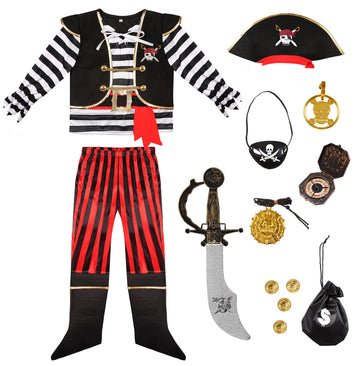 Yorborgor Pirate Costume For Kids Pirate Outfit For Boys Pirate Cosplay Party Dress Up (Stripes, 3-4 Years)