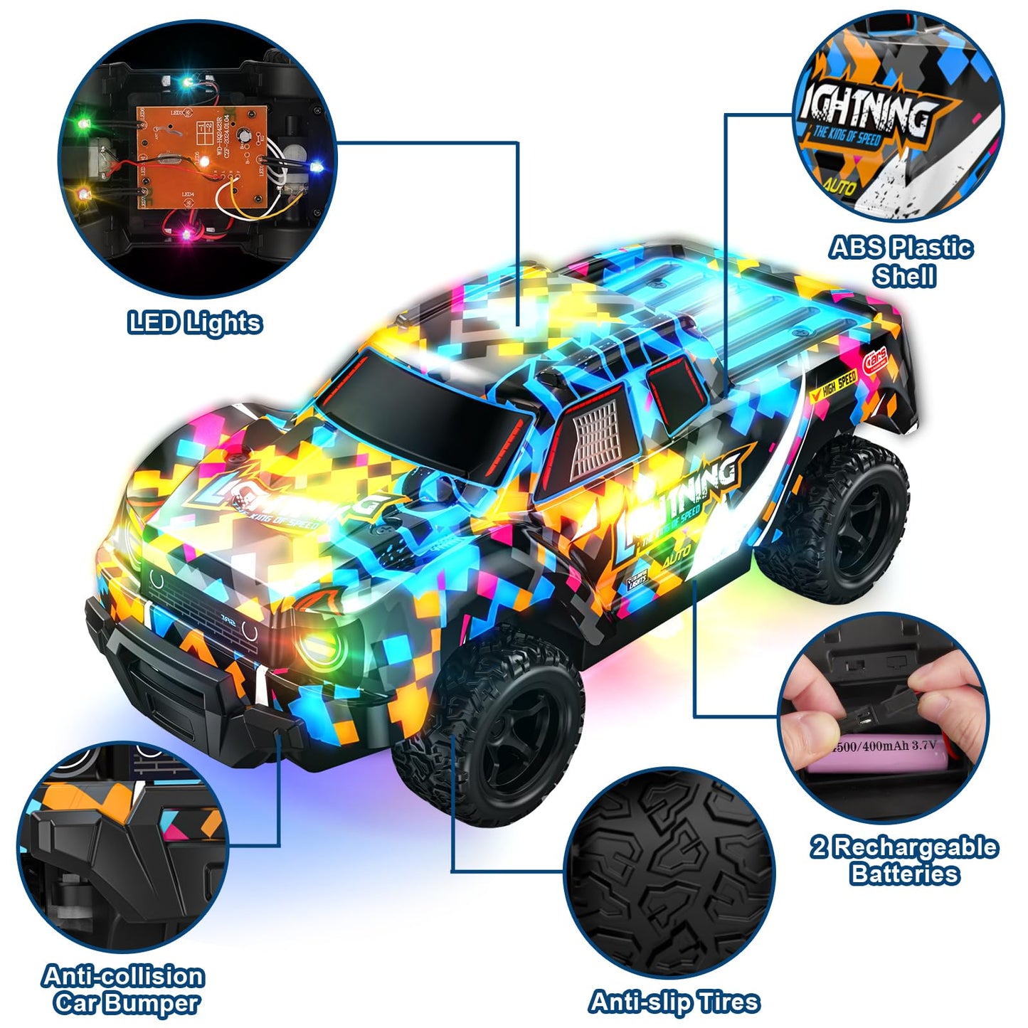 Remote Control Car for Boys 4-7, RC Pickup 1/24 Scale Light-up Mini RC Car for Kids Boys Toys Age 4-6, 6-8, 3-5, 5-7, Birthday G