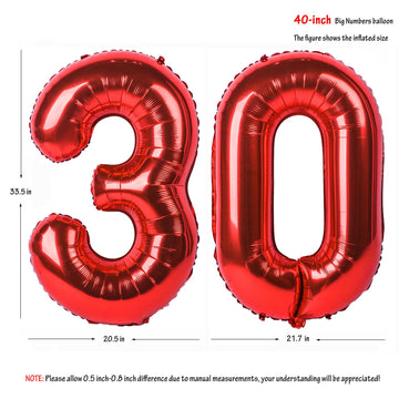 40 In Red Number Balloons Helium Foil Mylar Balloon Birthday Party Banquet Decoration Digital 30