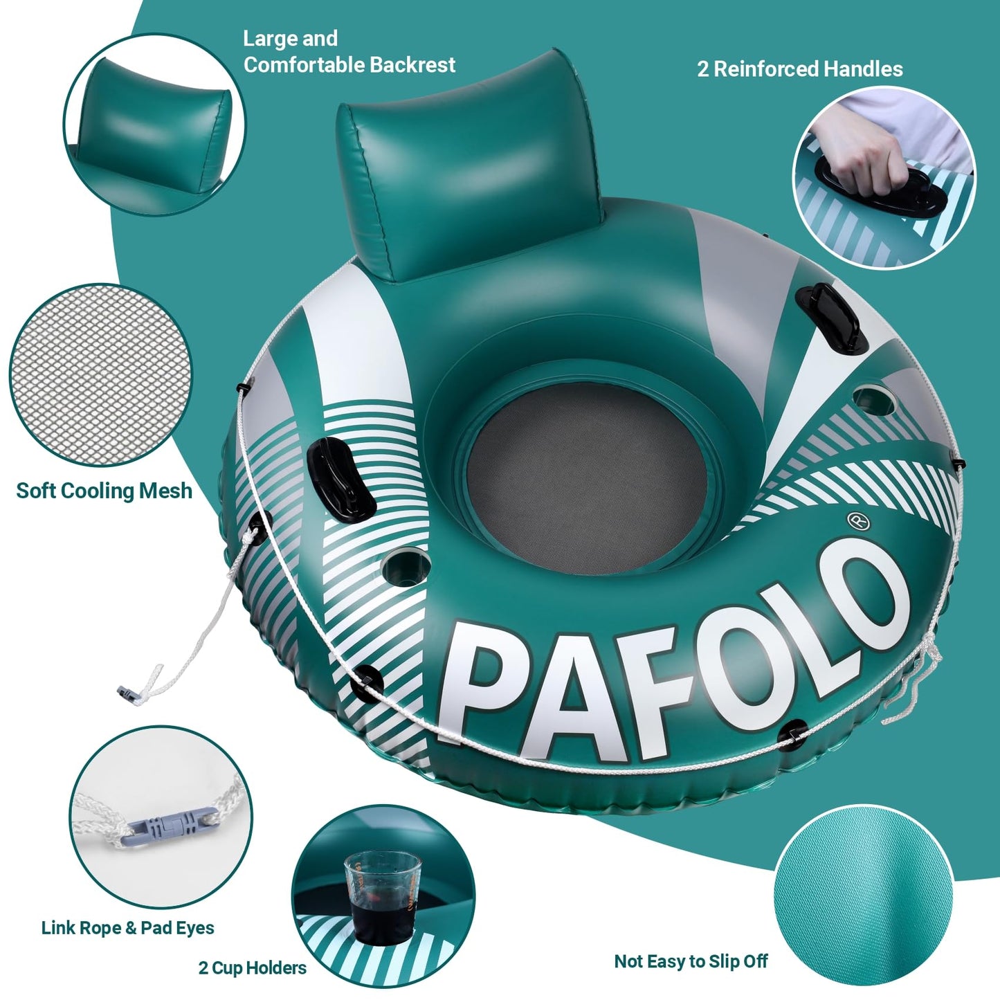 Pool Float mature-themed  53 Inflatable River Tube Float  River Tubes for Floating Heavy Duty with Mesh Bottom  Comfortable Backrest & 2 Cup Holders & Durable Grab Handles 450 lbs Weight Capacity
