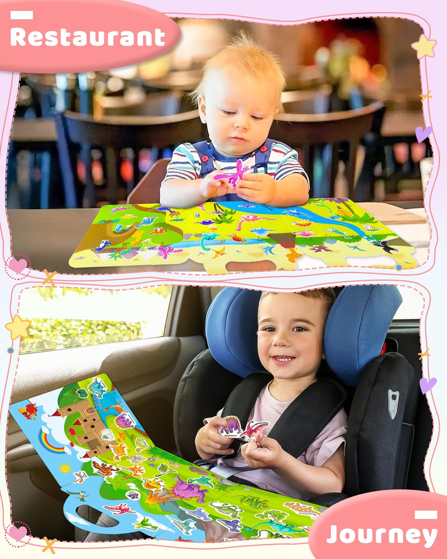 Benresive Reusable Sticker Books For Kids 2-4, Sticker Books For Toddlers 1-3, Toddler Sticker Book Age 2-4, Toddler Travel Toys Activities Crafts Gifts - Dinosaur Sticker Book