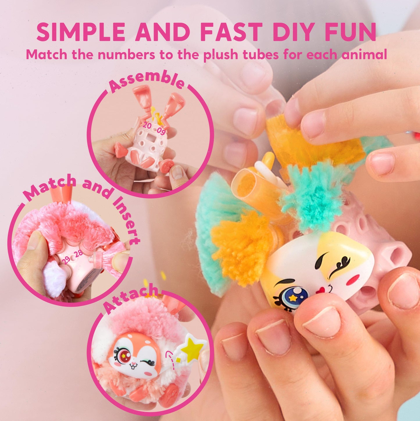 Klever Kits DIY Plush Keychain Making Craft, DIY Arts & Craft Set with 3 Models, Create Your Own Stuffed Keychain for Boys and G