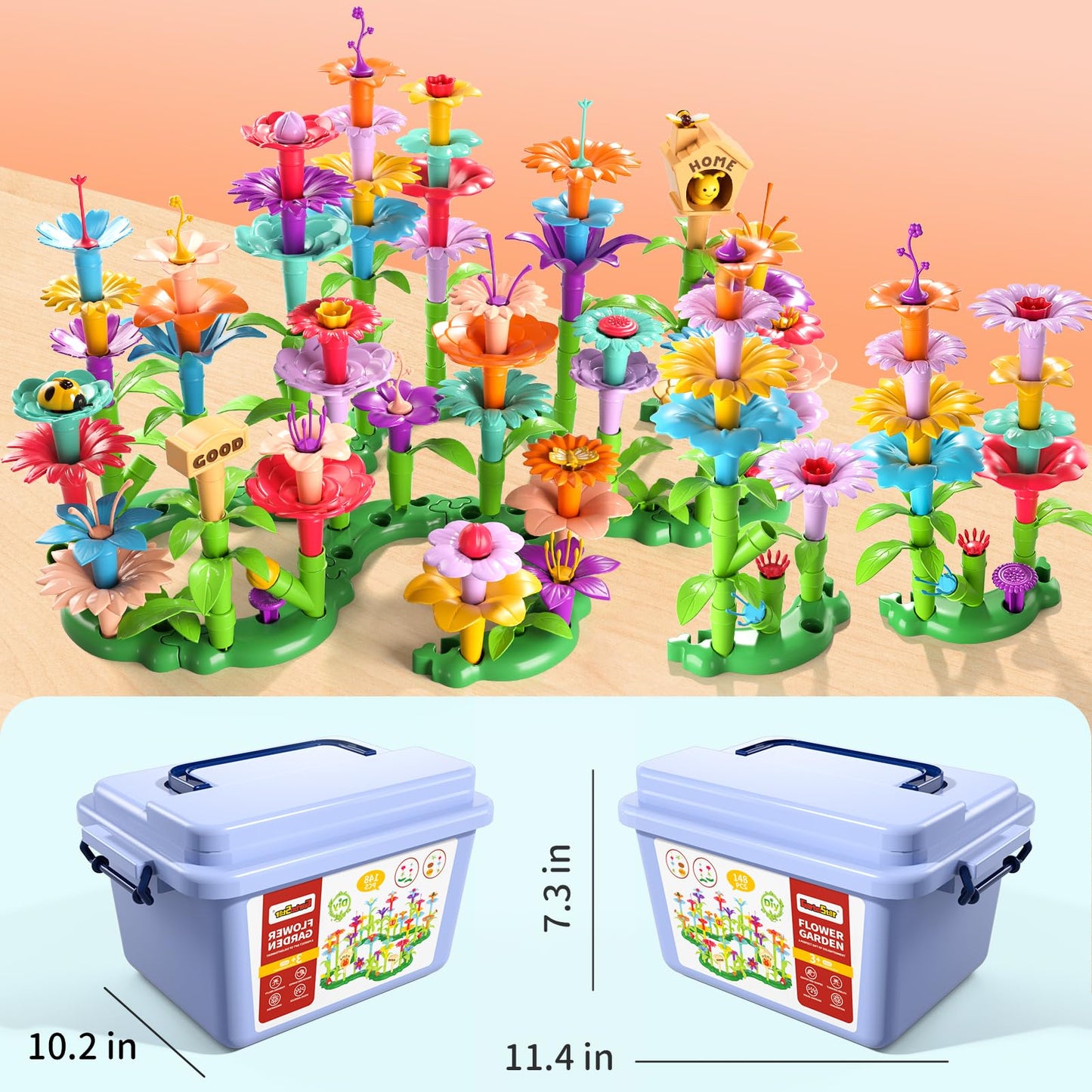 Garbo Star Girl Toys For 2 3 4 5 6 Year Old Girls Birthday Gift, Flower Garden Building Toys Set For Girls Toddlers Kids Ages 3-