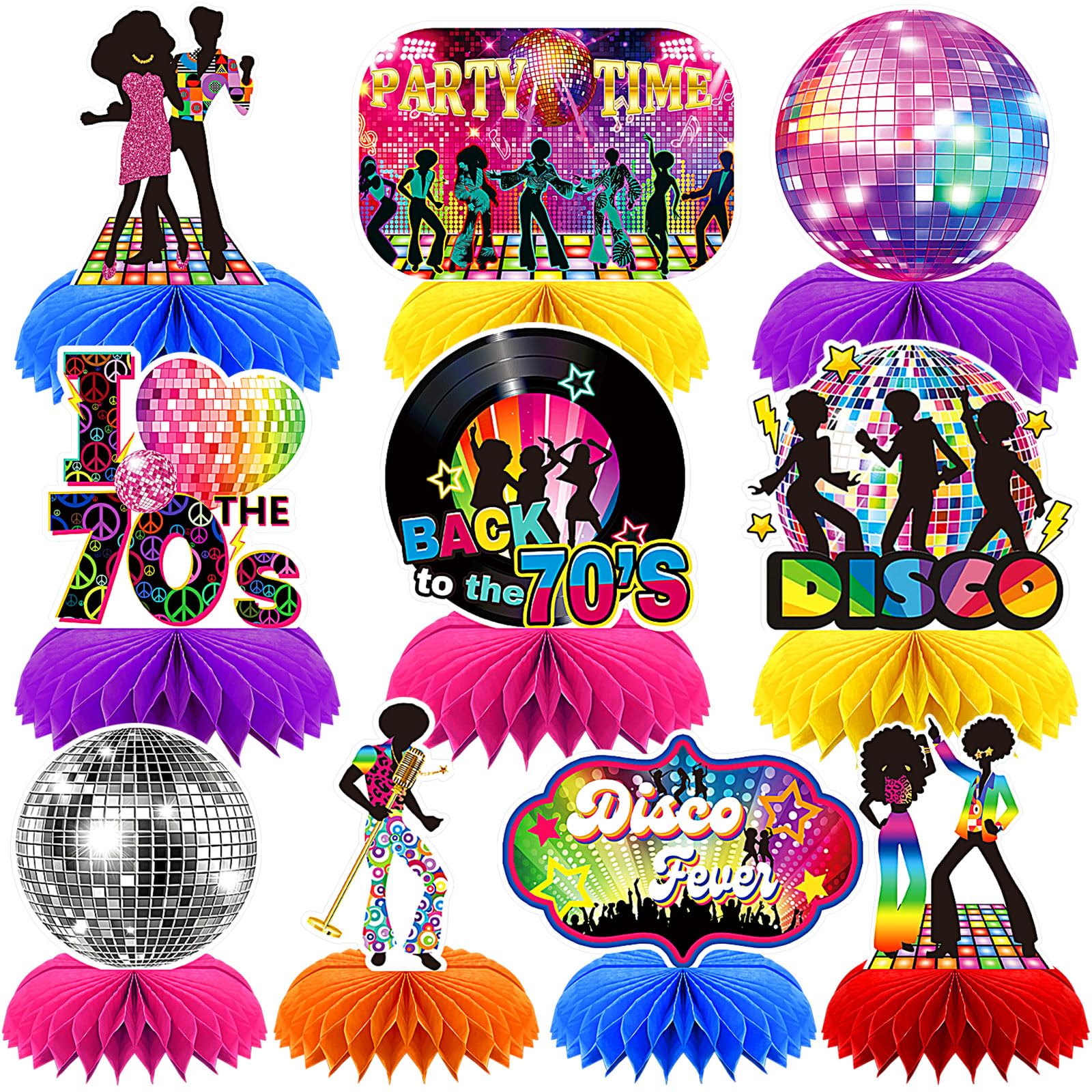 10 Pcs 70s Disco Party Decorations Back to 70s Honeycomb Centerpieces for Retro Theme Birthday Music Party Supplies Dancing Quee