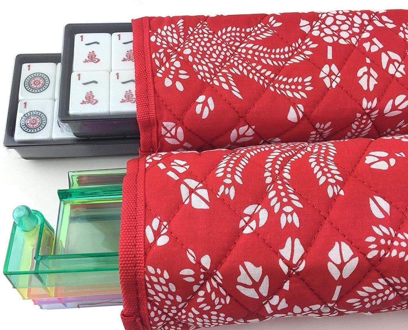 Usamjtable American Mahjong Set 166 Tiles 4 All In One Pusher Rack Combo (Phoenix Red)